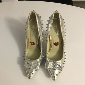 Metallic Silver heels with spikes